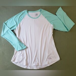 The North Face White & Mint Long Sleeve Shirt w/ Thumb Holes